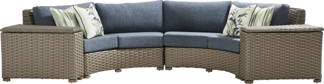 Siesta Key Driftwood Finish 4 Pc Outdoor Curved Sectional with Ink Cushions