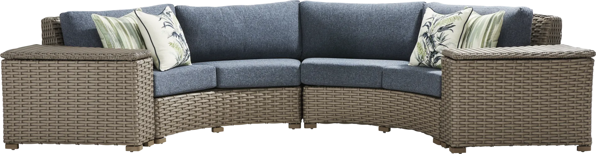 Siesta Key Driftwood Finish 4 Pc Outdoor Curved Sectional with Ink Cushions - Image 1