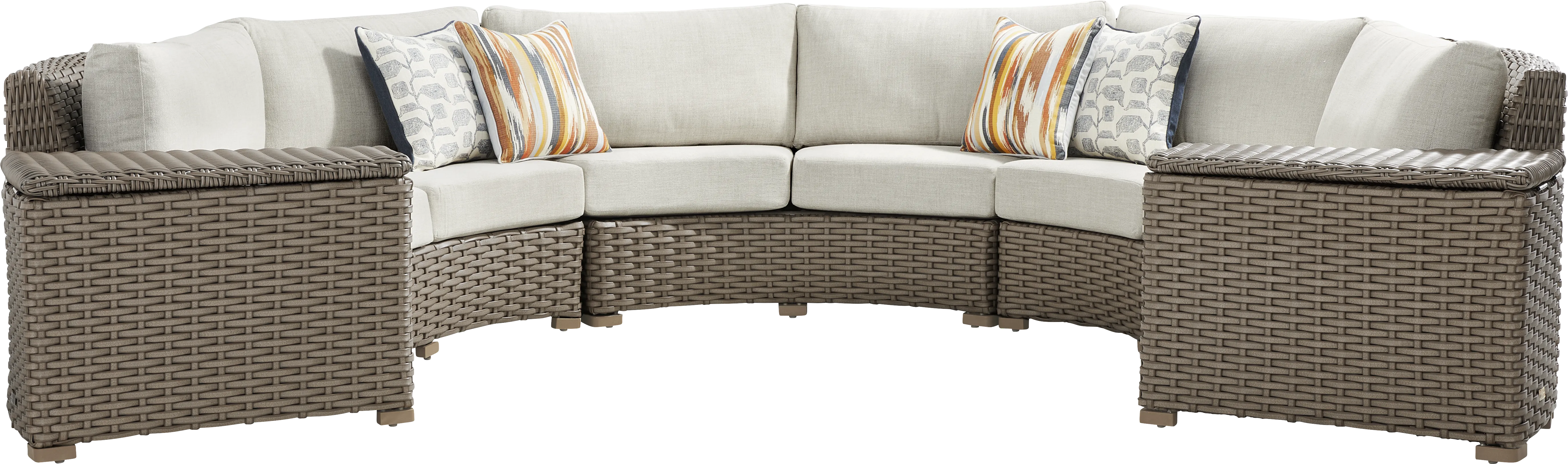 Siesta Key Driftwood Finish 5 Pc Outdoor Curved Sectional with Desert Cushions - Thumbnail - Image 1