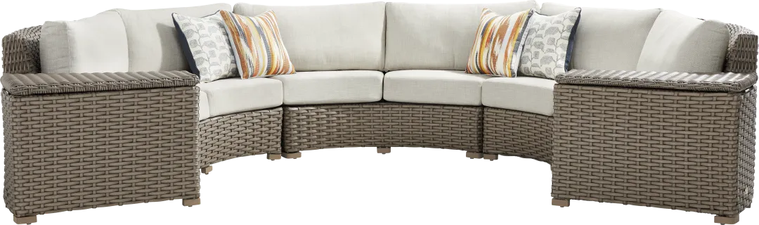 Siesta Key Driftwood Finish 5 Pc Outdoor Curved Sectional with Desert Cushions