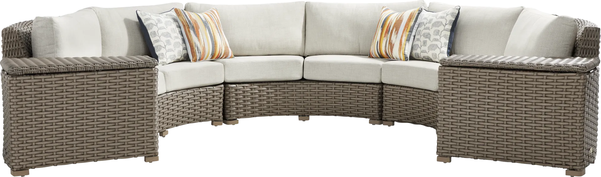 Siesta Key Driftwood Finish 5 Pc Outdoor Curved Sectional with Desert Cushions