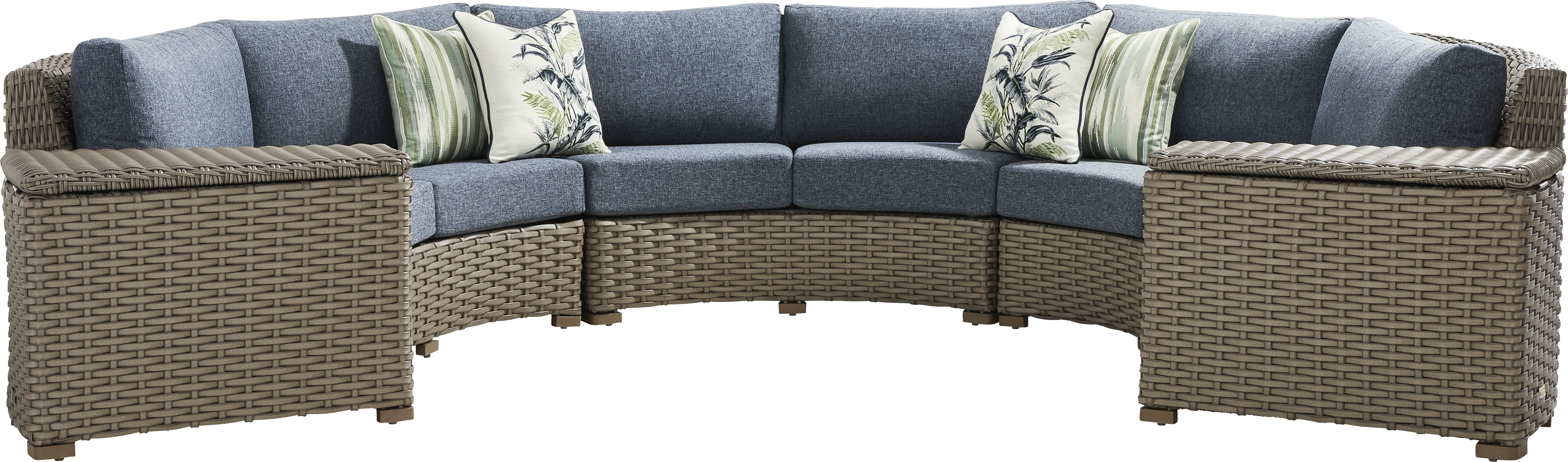 Siesta Key Driftwood Finish 5 Pc Outdoor Curved Sectional with Ink Cushions - Thumbnail - Image 1