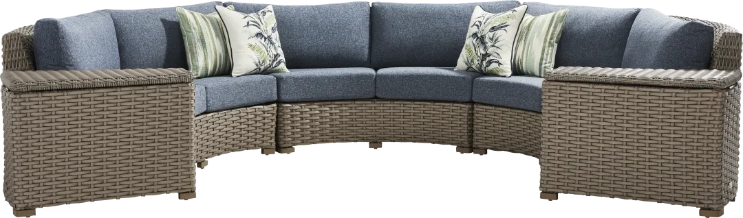 Siesta Key Driftwood Finish 5 Pc Outdoor Curved Sectional with Ink Cushions