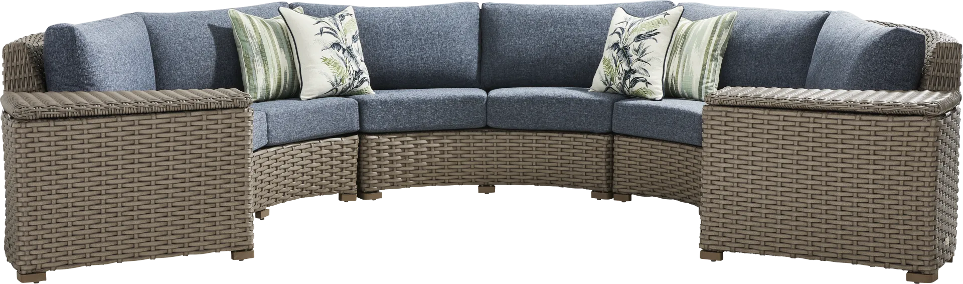 Siesta Key Driftwood Finish 5 Pc Outdoor Curved Sectional with Ink Cushions