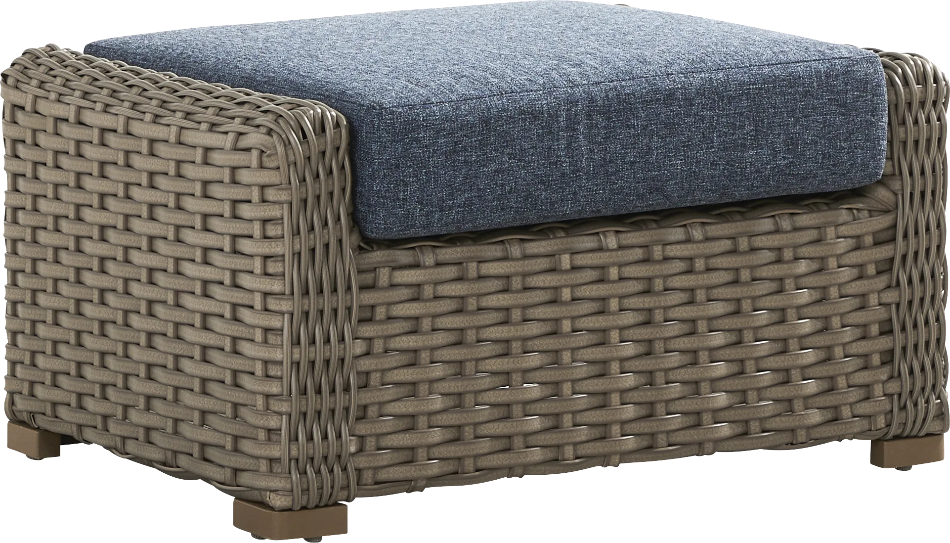 Siesta Key Driftwood Finish Outdoor Ottoman with Ink Cushion - Thumbnail - Image 1