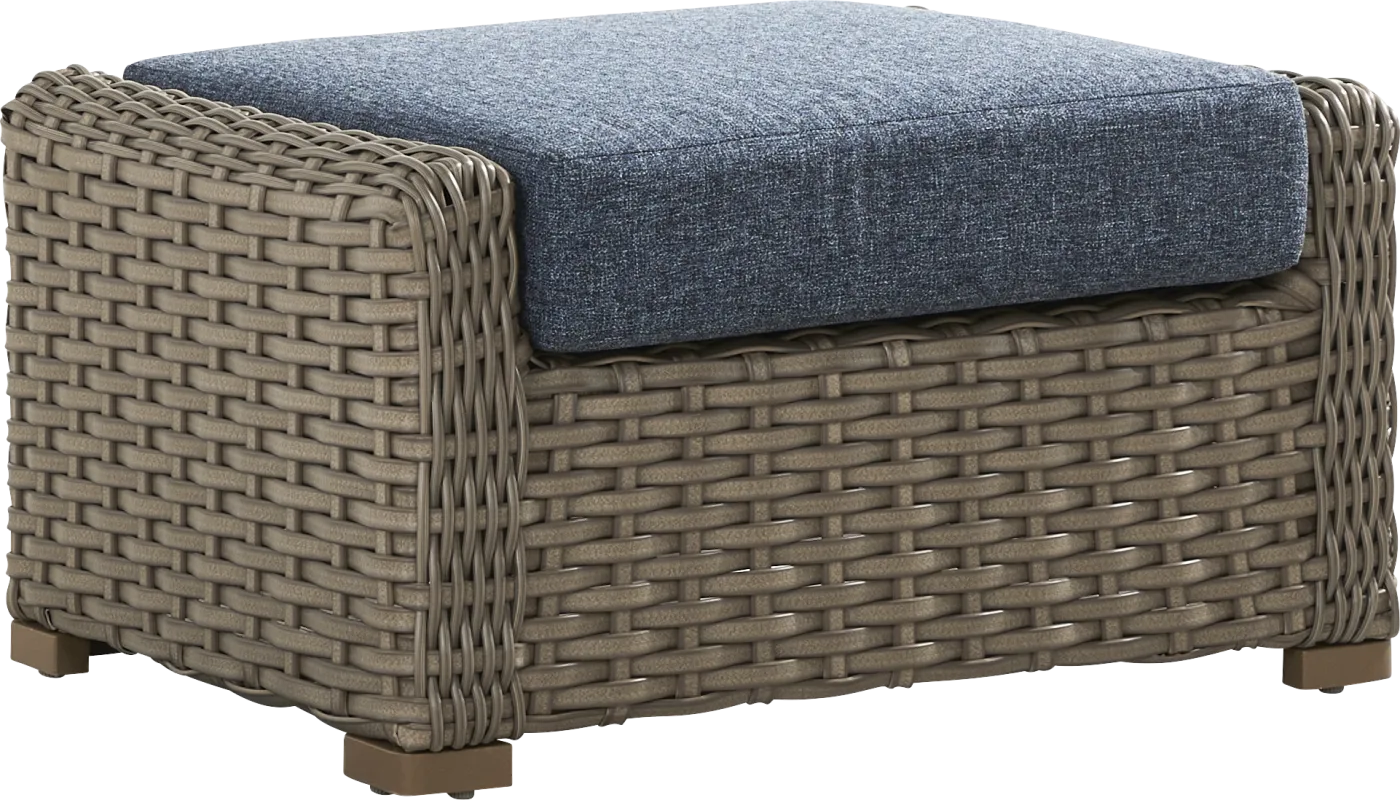 Siesta Key Driftwood Finish Outdoor Ottoman with Ink Cushion