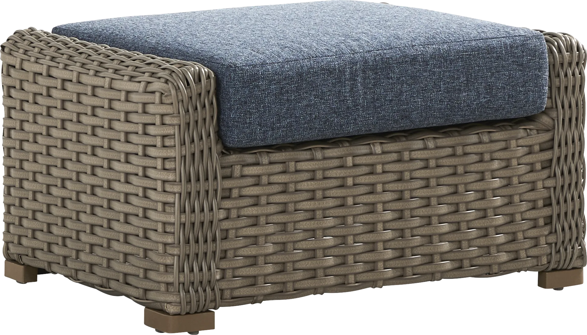 Siesta Key Driftwood Finish Outdoor Ottoman with Ink Cushion - Image 1
