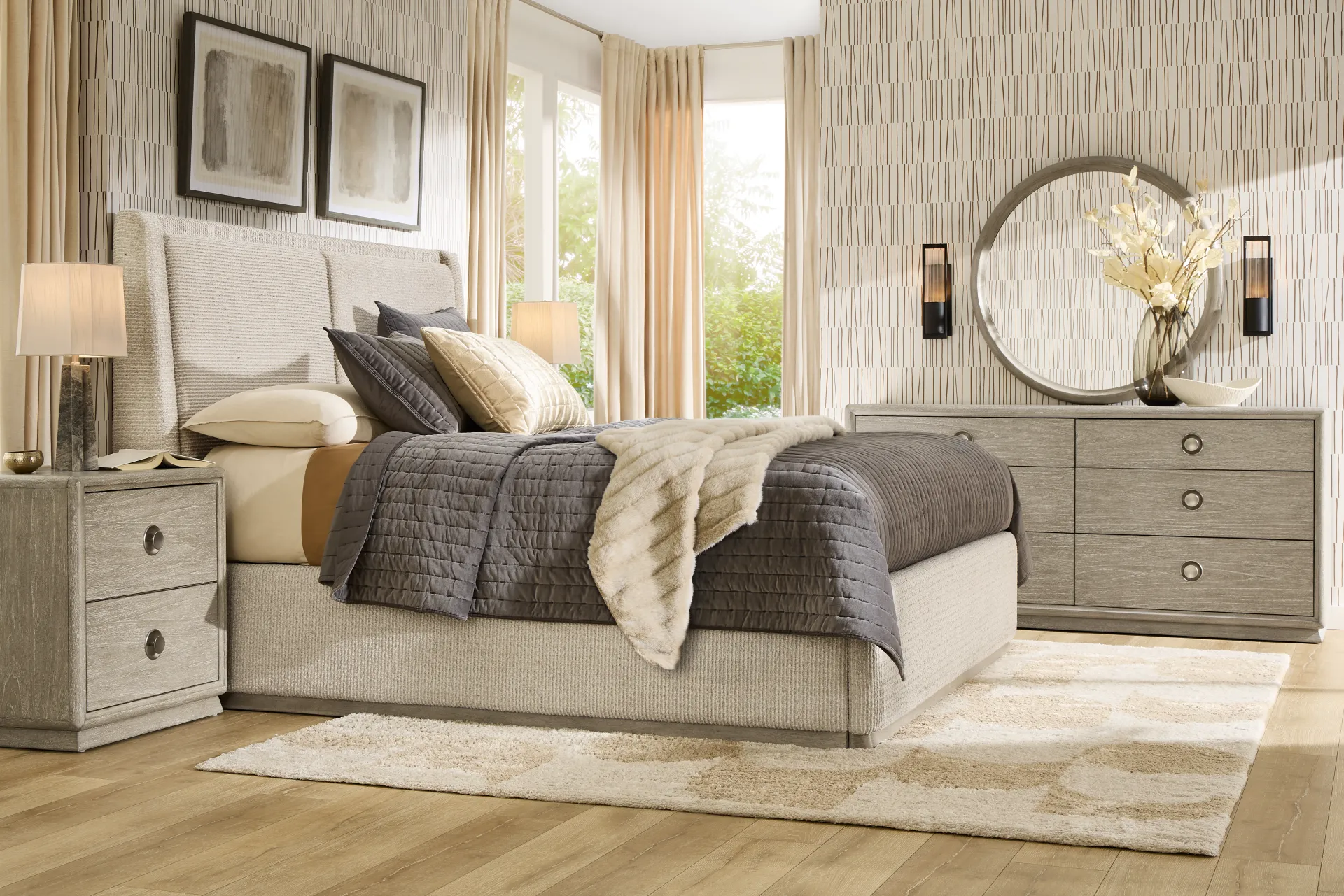 Santa Clarita Light Gray 5 Pc King Upholstered Bedroom - Image 1
