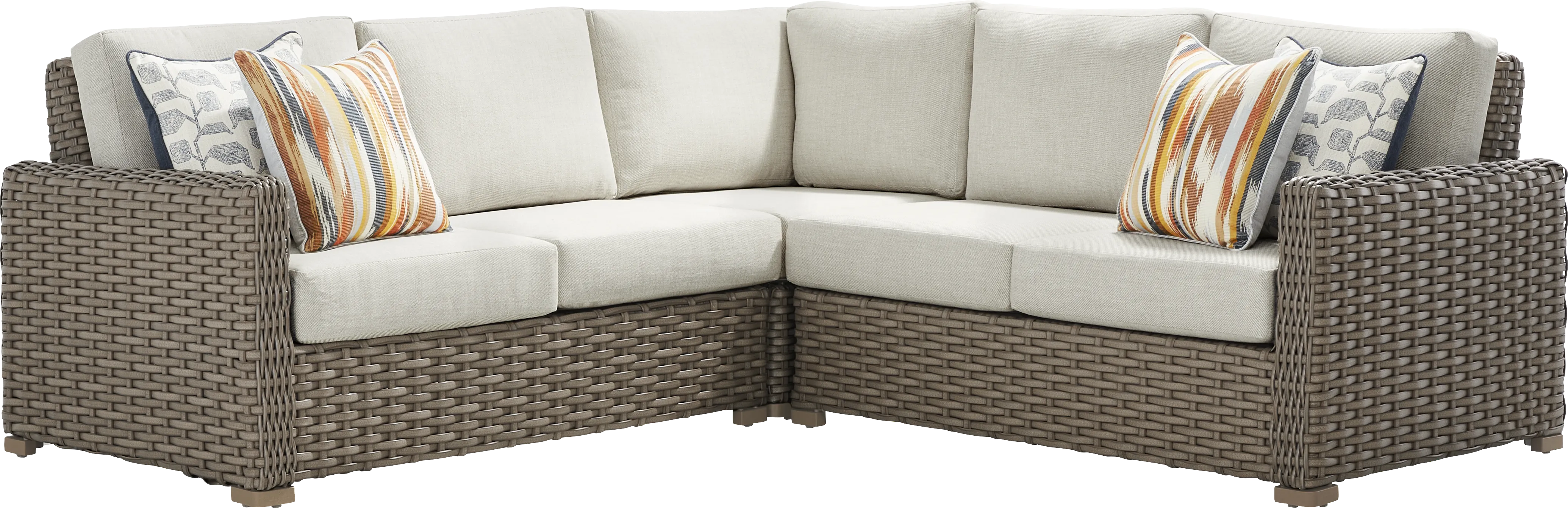 Siesta Key Driftwood Finish 3 Pc Outdoor Sectional with Desert Cushions - Thumbnail - Image 1