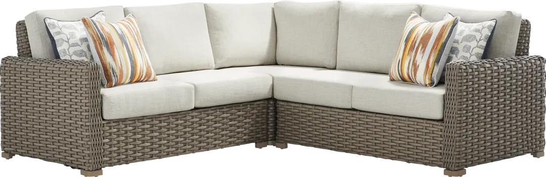 Siesta Key Driftwood Finish 3 Pc Outdoor Sectional with Desert Cushions