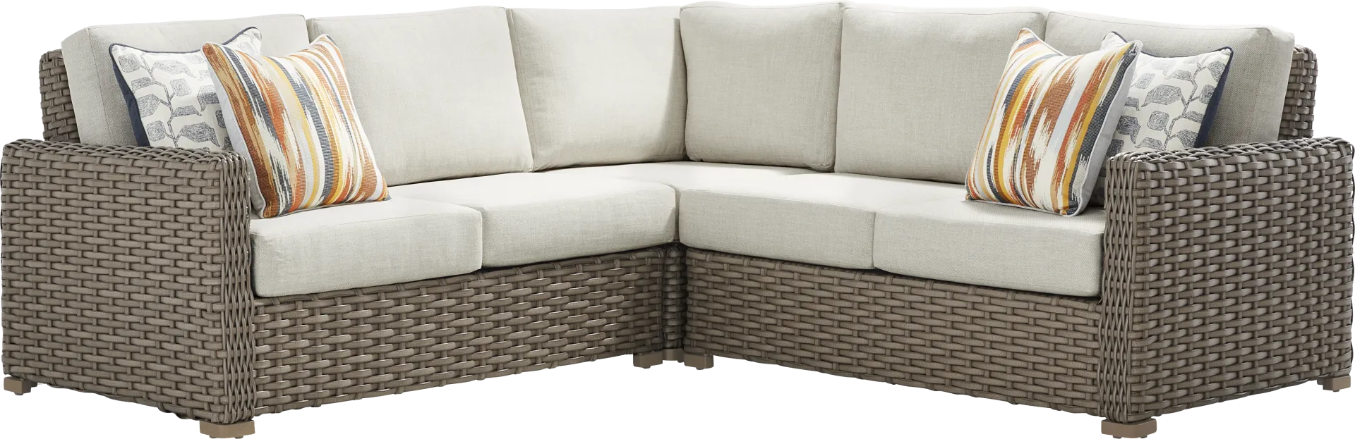 Siesta Key Driftwood Finish 3 Pc Outdoor Sectional with Desert Cushions - Image 1