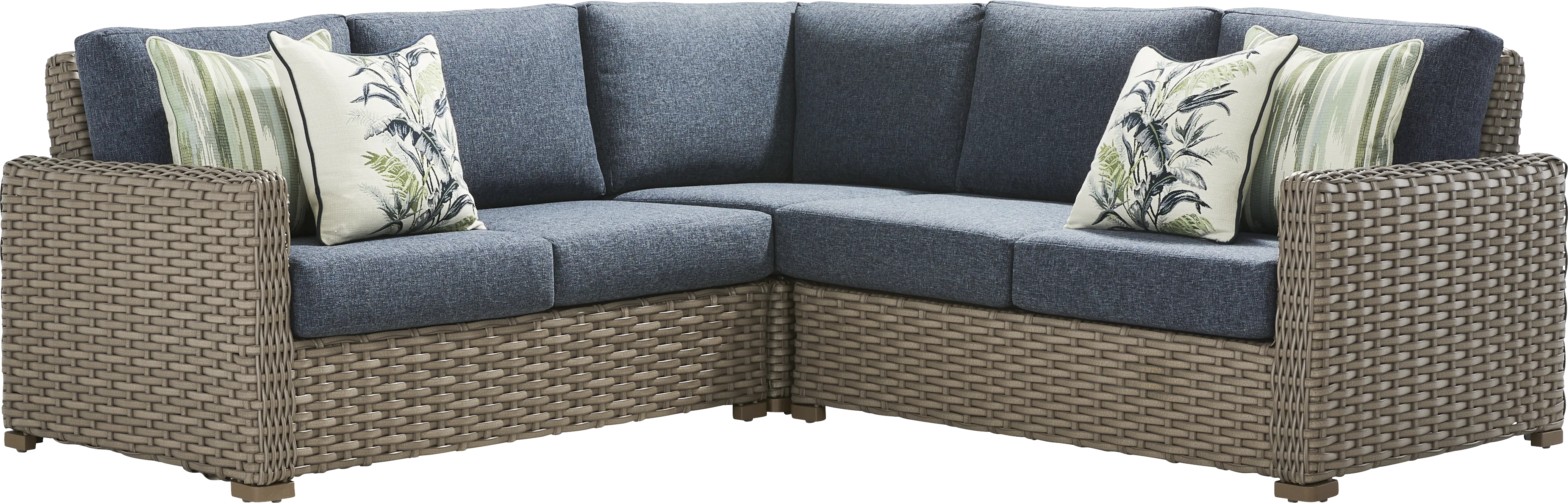 Siesta Key Driftwood Finish 3 Pc Outdoor Sectional with Ink Cushions - Thumbnail - Image 1