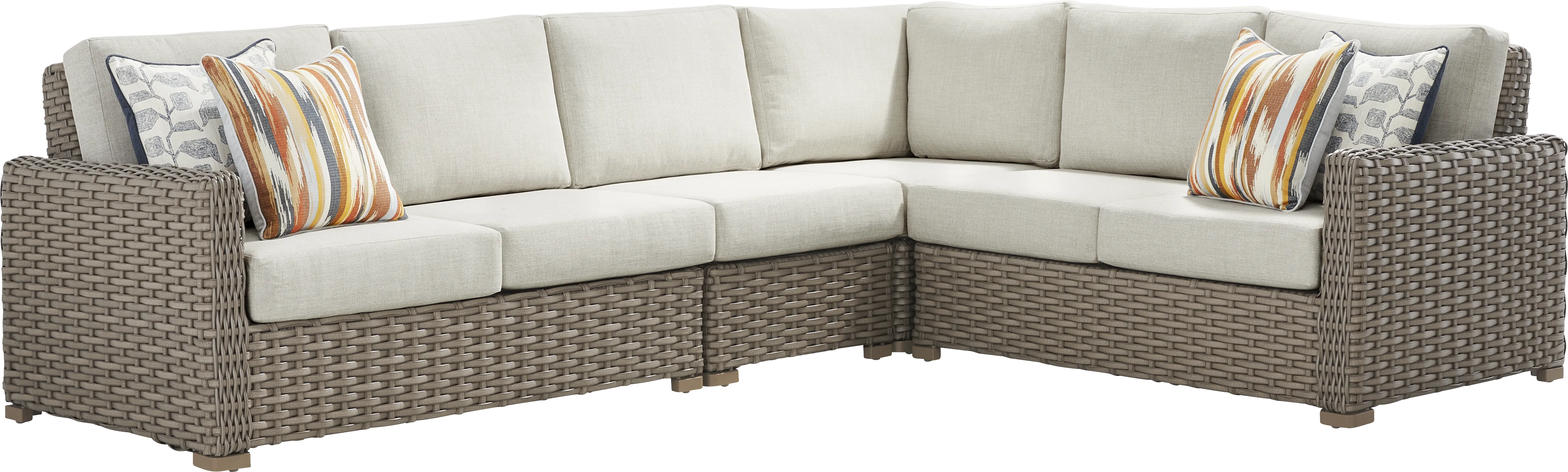 Siesta Key Driftwood Finish 4 Pc Outdoor Sectional with Desert Cushions - Thumbnail - Image 1
