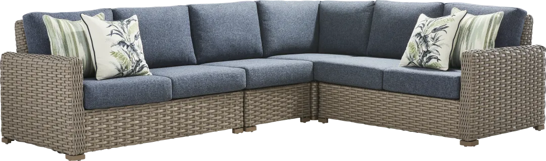 Siesta Key Driftwood Finish 4 Pc Outdoor Sectional with Ink Cushions