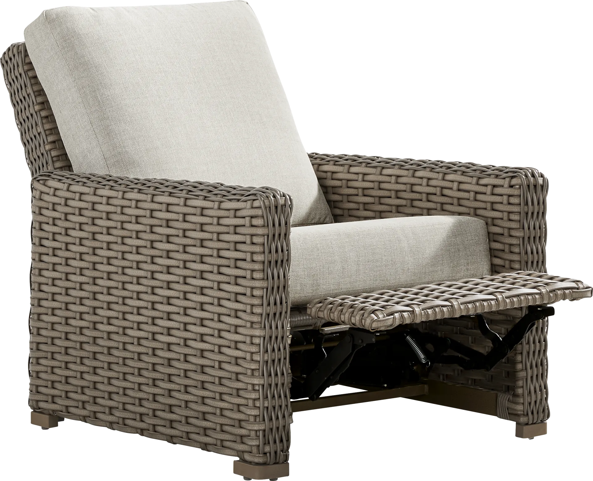 Siesta Key Driftwood Finish Outdoor Recliner with Desert Cushions - Image 1
