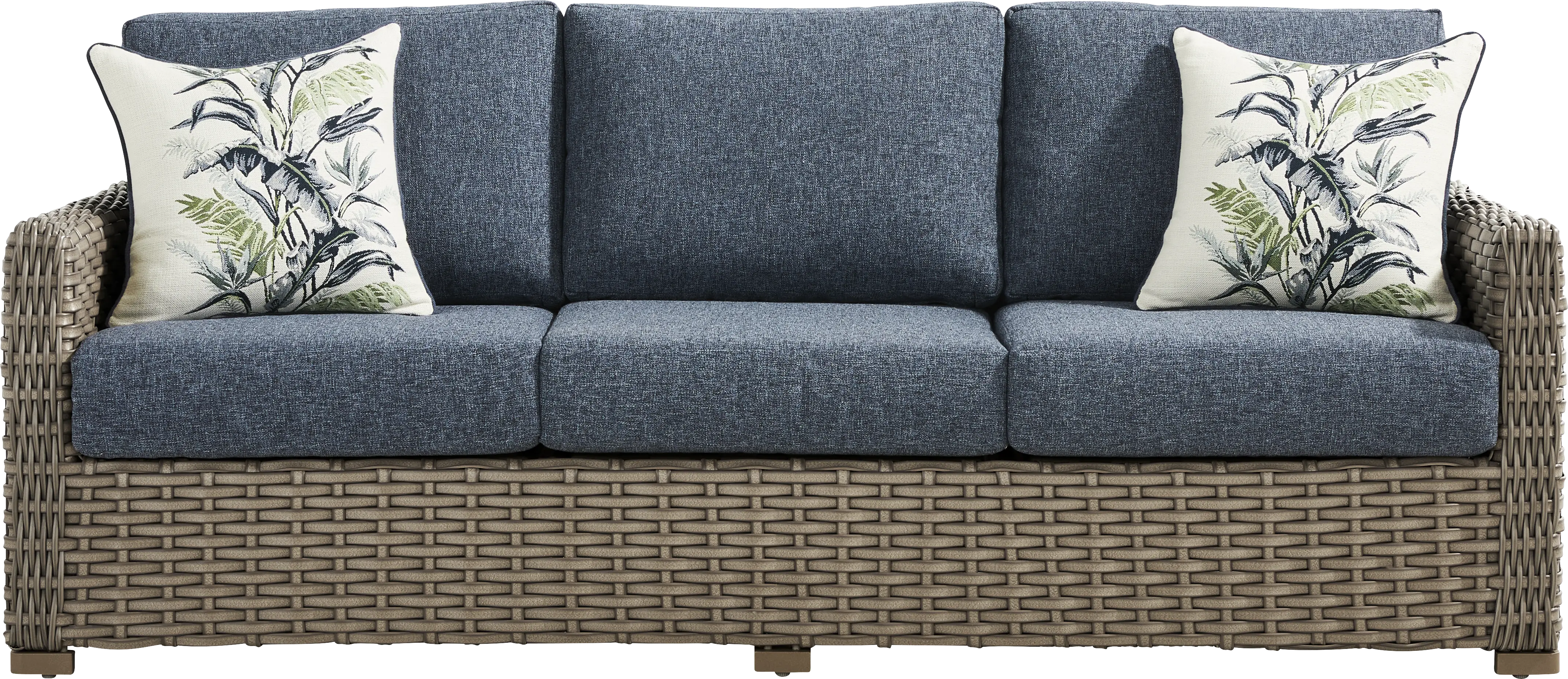 Siesta Key Driftwood Finish Outdoor Sofa with Ink Cushions - Thumbnail - Image 1