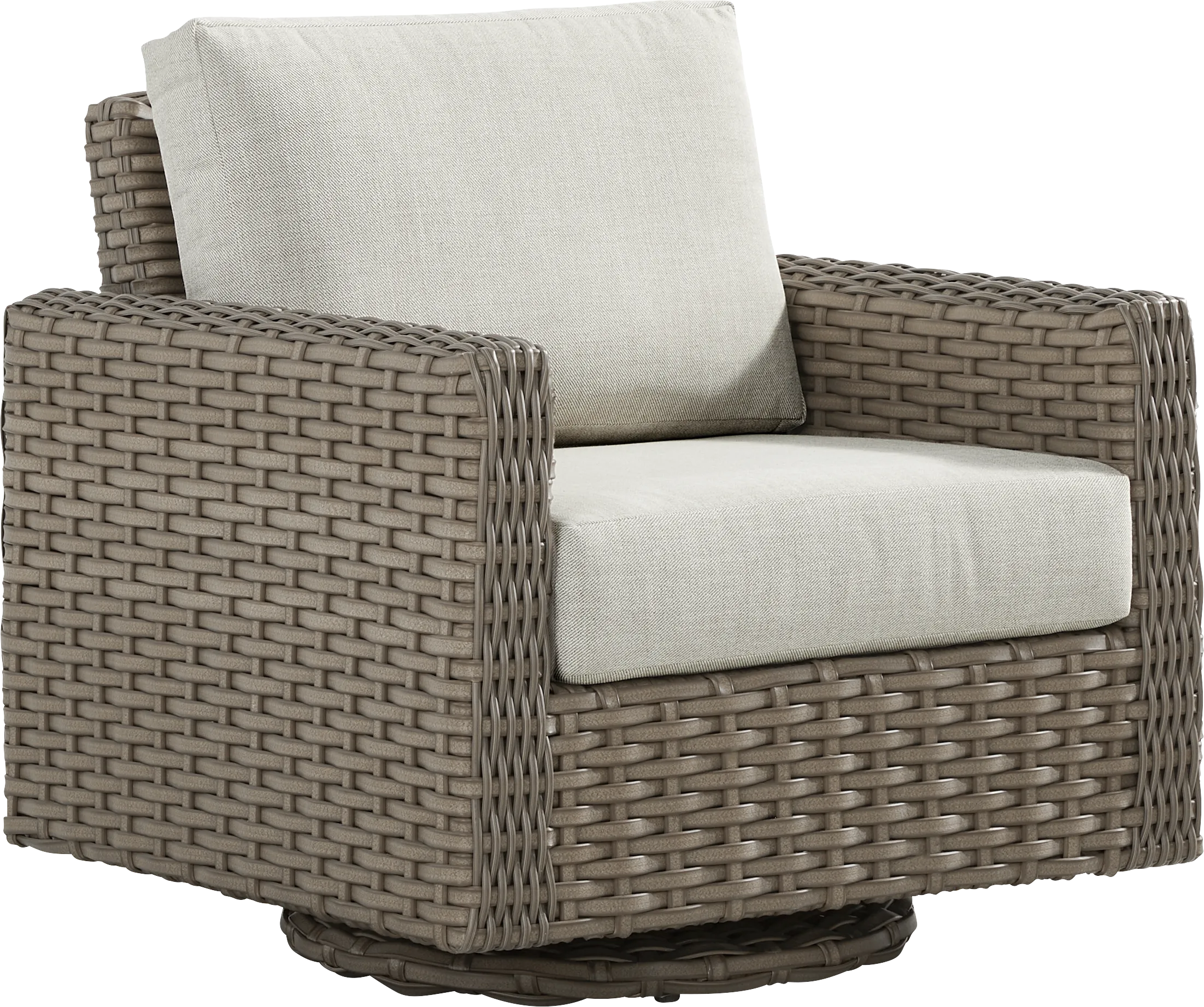 Siesta Key Driftwood Finish Outdoor Swivel Chair with Desert Cushions - Thumbnail - Image 1