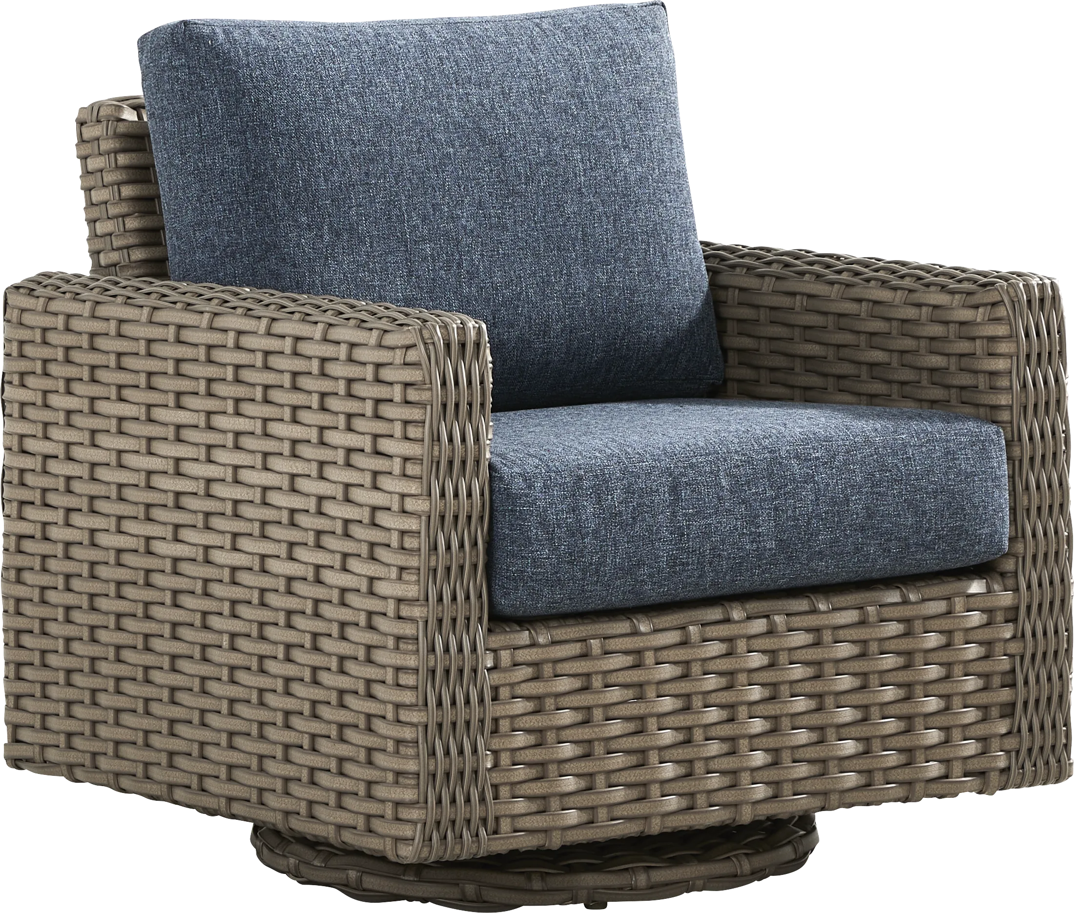 Siesta Key Driftwood Finish Outdoor Swivel Chair with Ink Cushions - Thumbnail - Image 1
