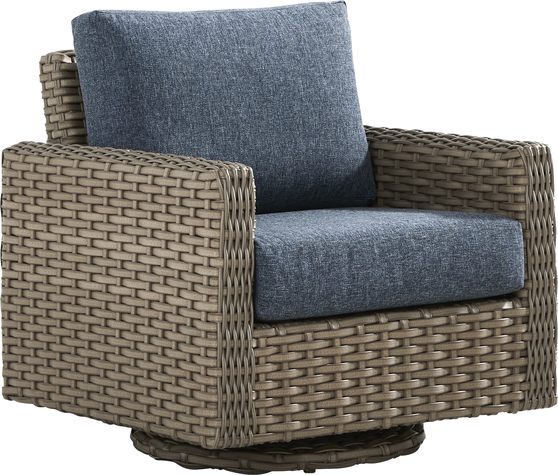 Siesta Key Driftwood Finish Outdoor Swivel Chair with Ink Cushions - Image 1