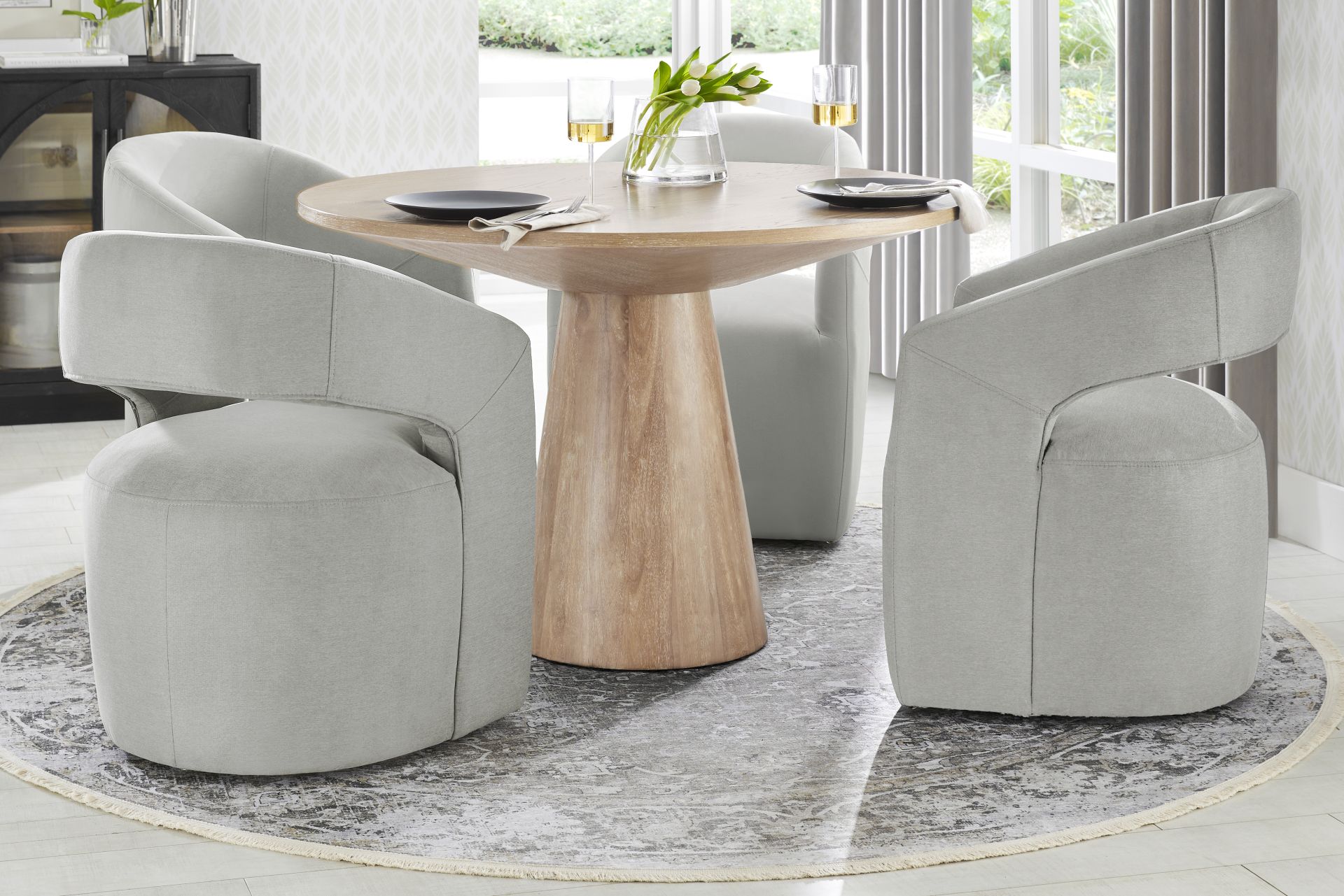 Kendall Natural 5 Pc 48" Round Dining Room with Gray Cascade Park Arm Chairs - Image 1