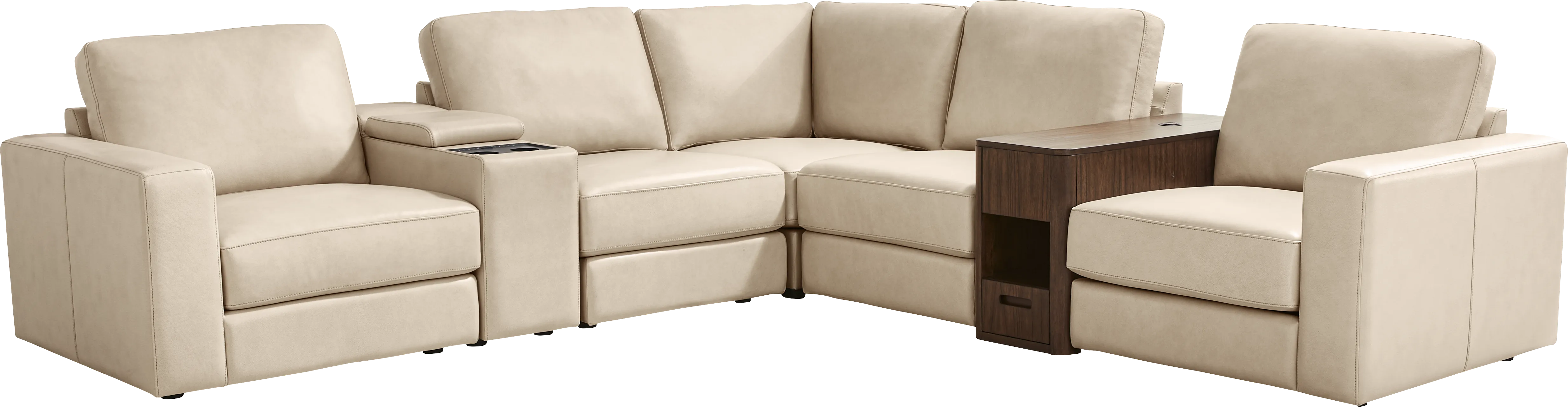 Almond Leather 7 Pc Venice Modular with Audio - Thumbnail - Image 1