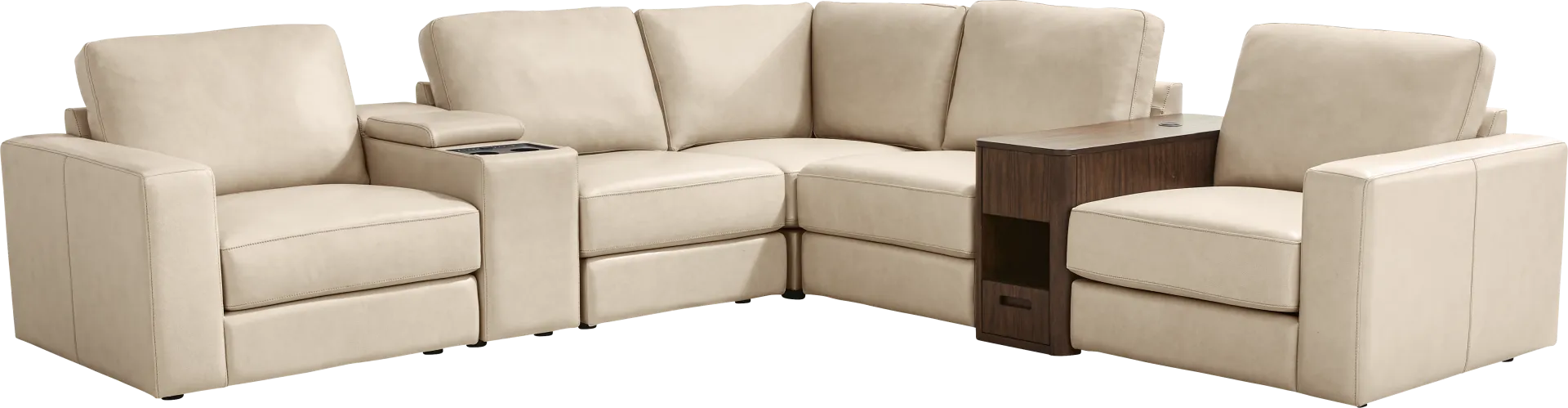 Almond Leather 7 Pc Venice Modular with Audio - Image 1