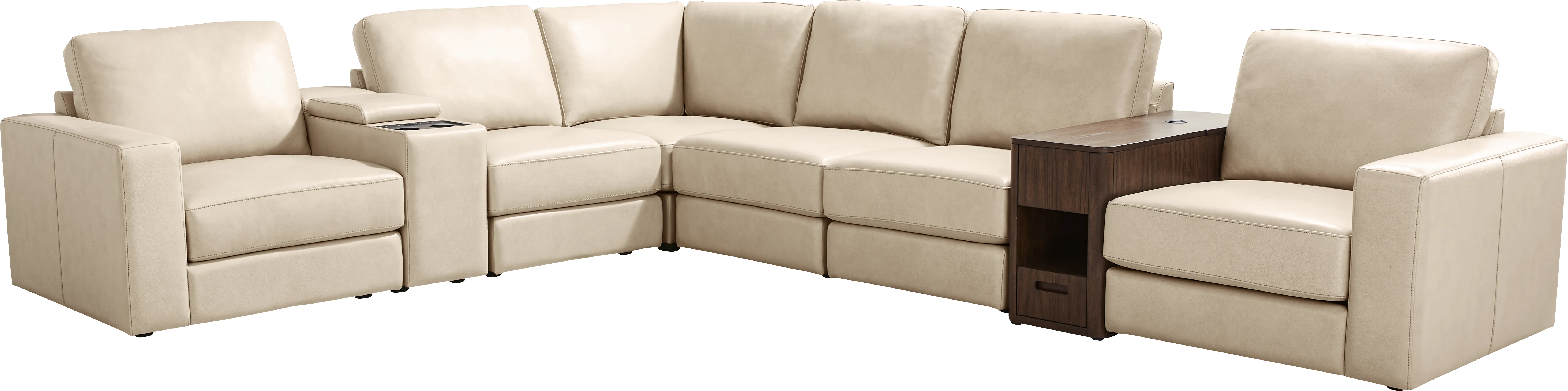 Almond Leather 8 Pc Venice Modular with Audio - Thumbnail - Image 1