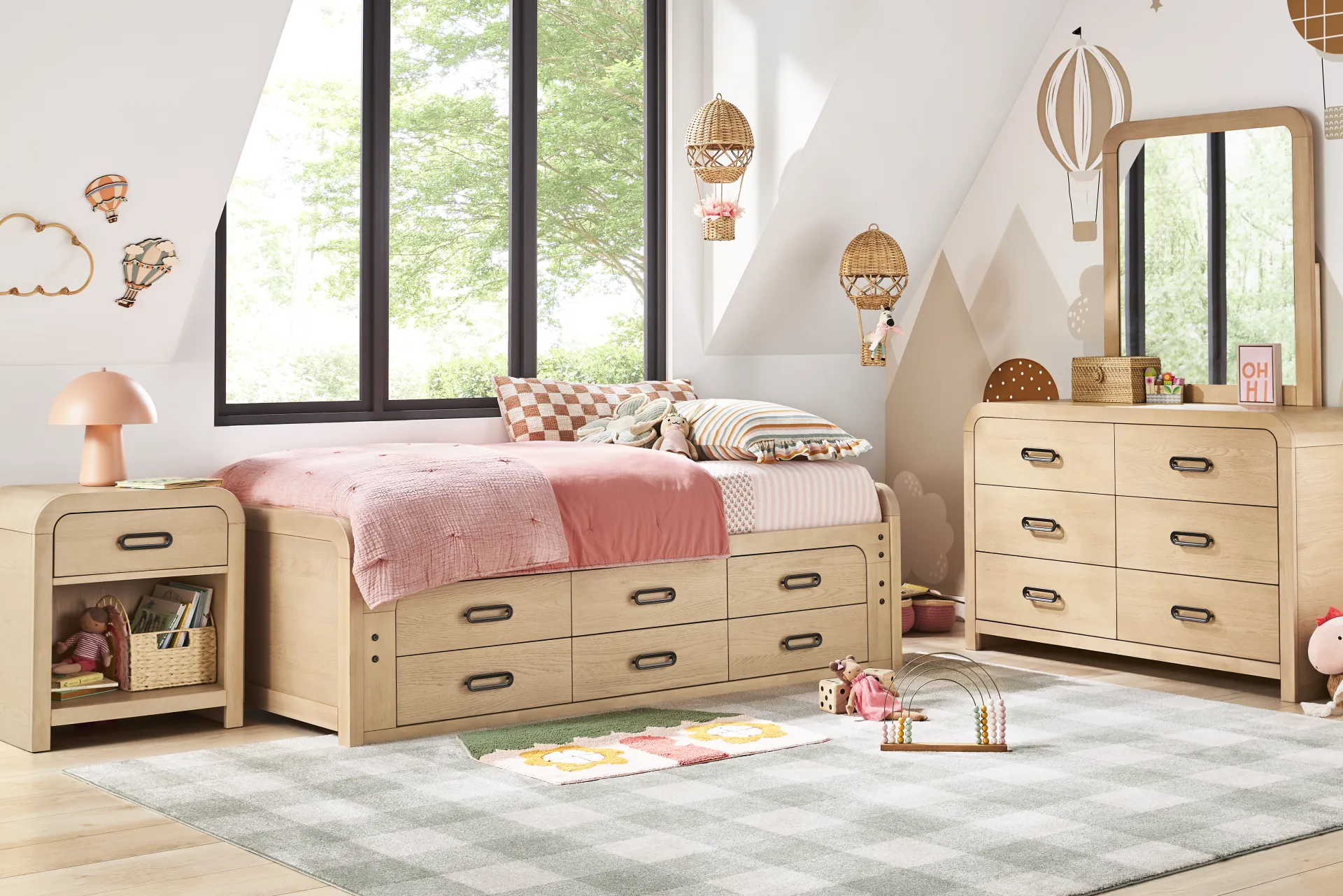 Kids Hidden Hills Light Oak Twin Low Profile Bed with 2 Storage Side Rails - Image 1