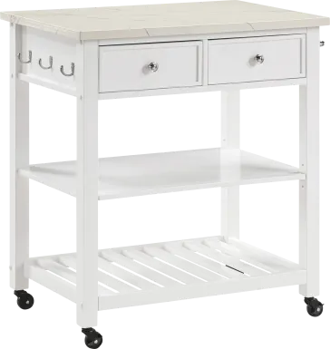 Leski White Kitchen Cart