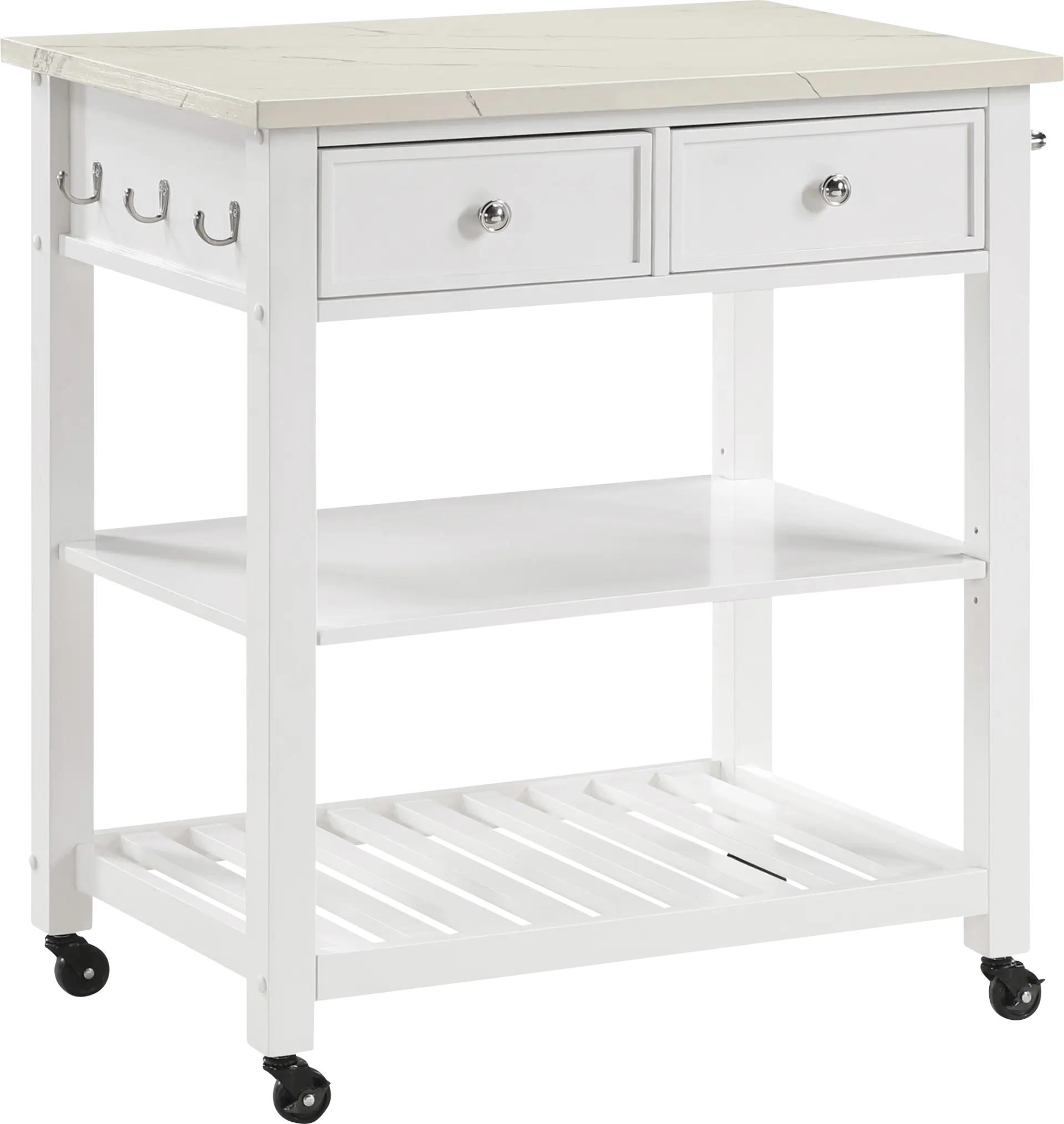 Leski White Kitchen Cart