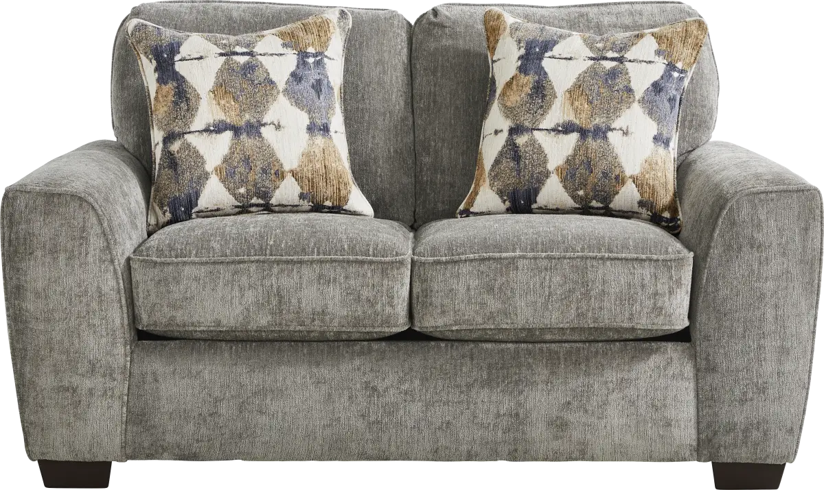 Wilcox 2 Pc Gray Chenille Fabric Living Room Set With Sofa, Loveseat ...