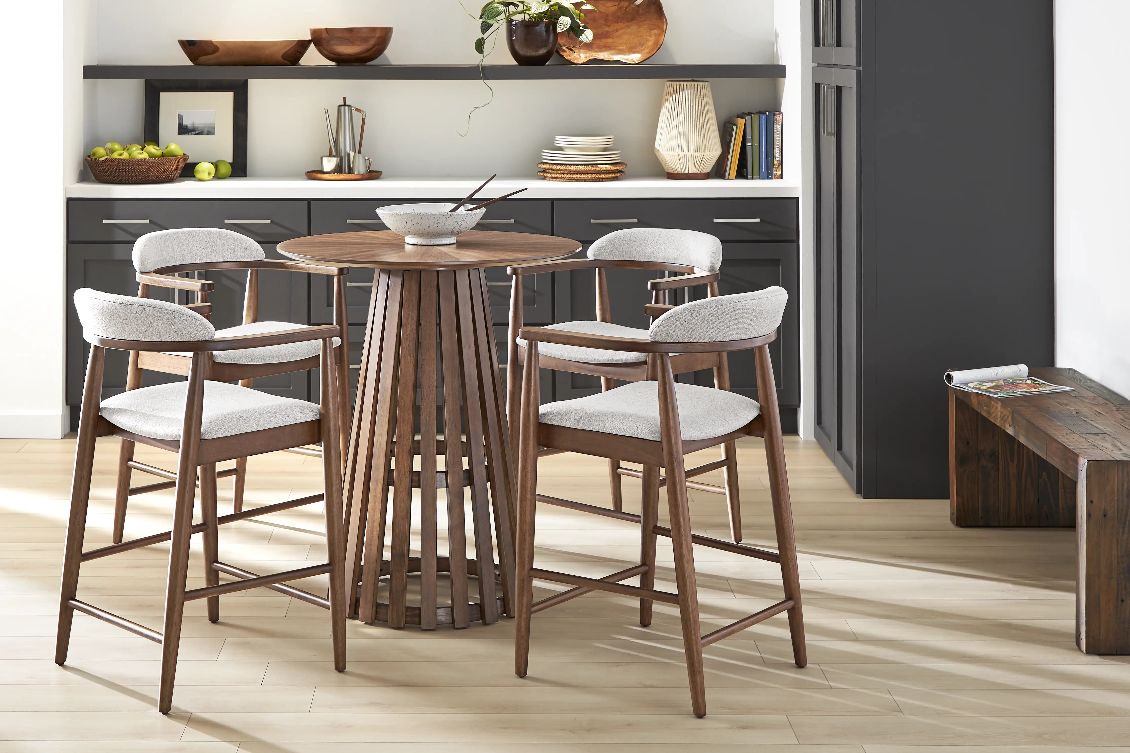 Madrid Walnut 5 Pc Round Counter Height Dining Room - Thumbnail - Image 1