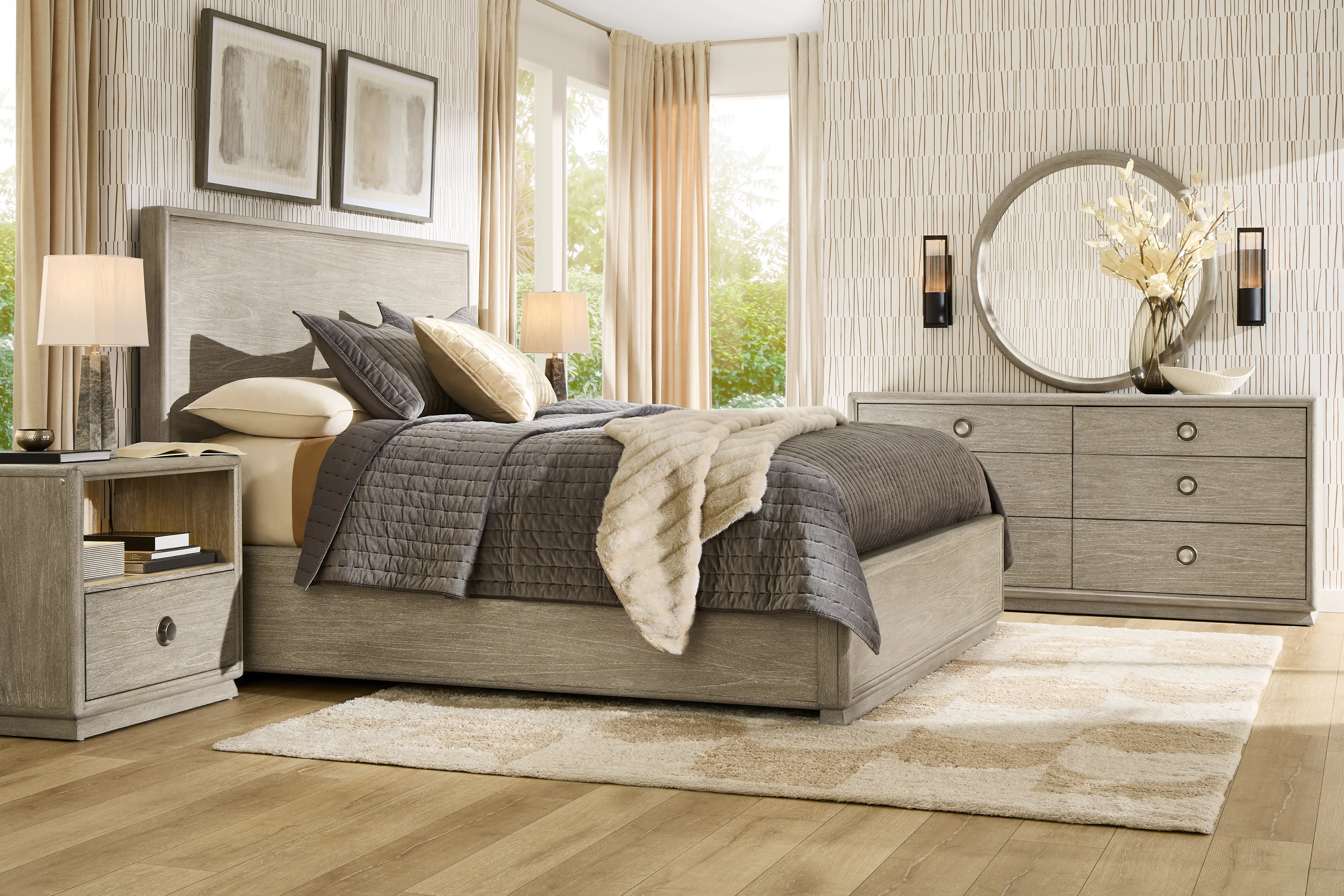 Santa Clarita Light Gray 7 Pc Queen Panel Bedroom - Thumbnail - Image 1