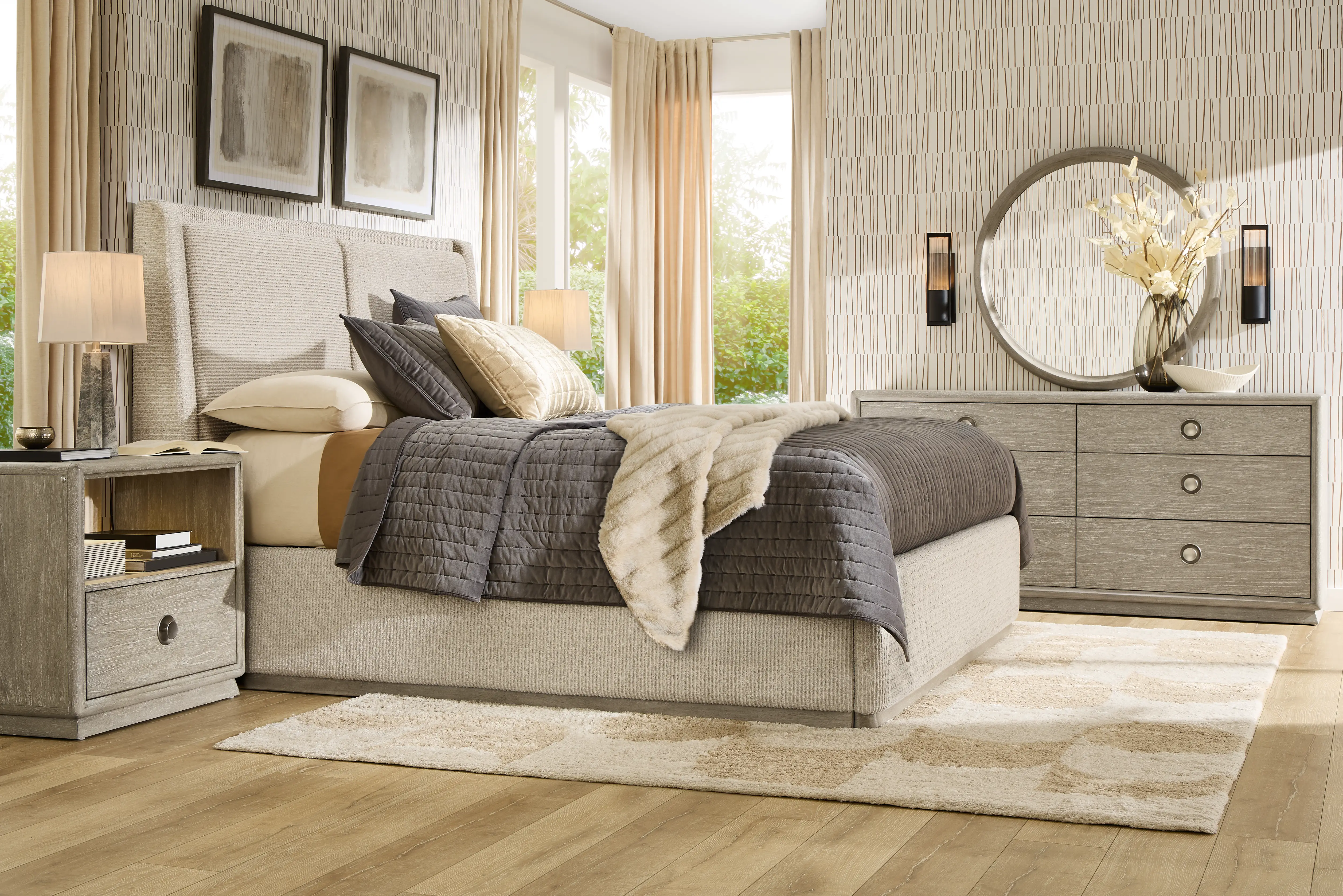 Santa Clarita Light Gray 7 Pc Queen Upholstered Bedroom - Thumbnail - Image 1