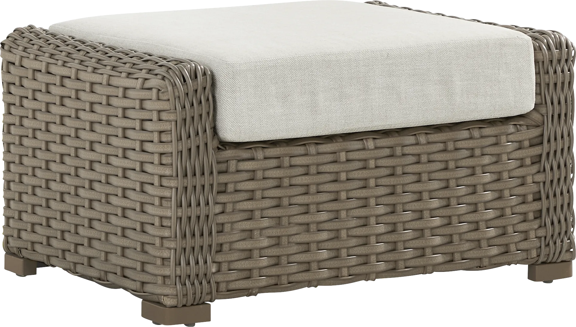 Siesta Key Driftwood Finish Outdoor Ottoman with Desert Cushion - Thumbnail - Image 1