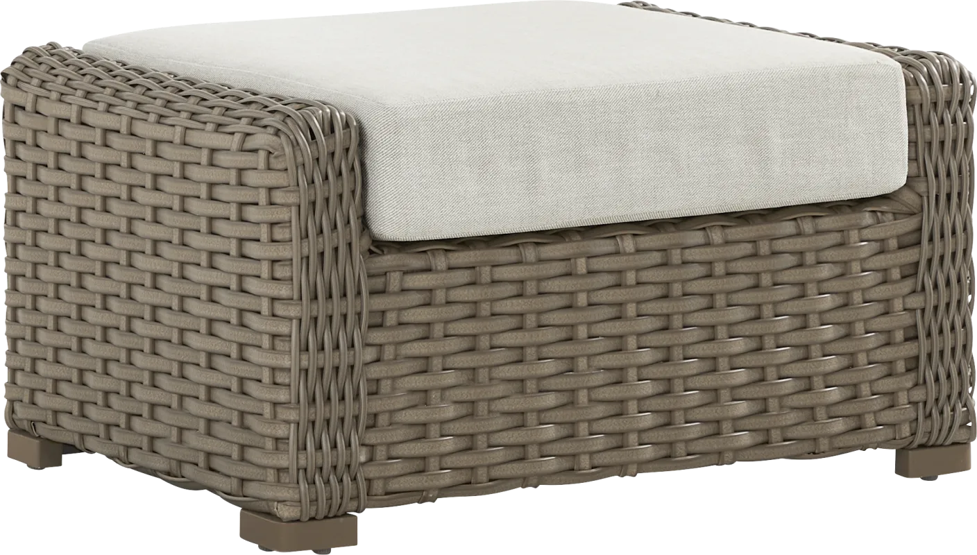 Siesta Key Driftwood Finish Outdoor Ottoman with Desert Cushion