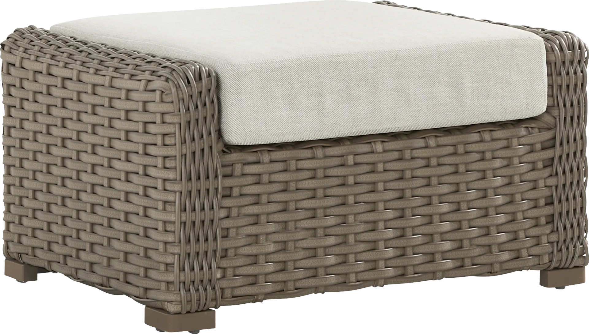 Siesta Key Driftwood Finish Outdoor Ottoman with Desert Cushion - Image 1