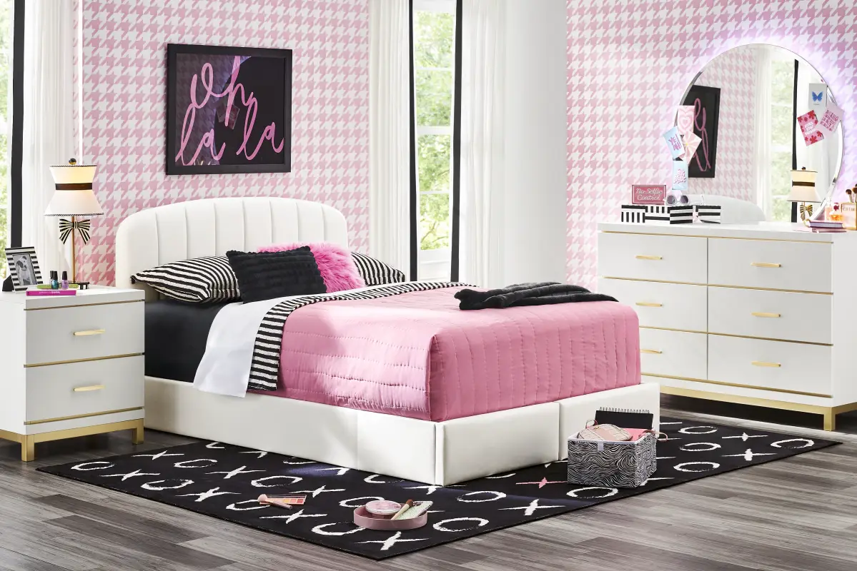 Kids Skye White Bedroom with Gwyneth Twin Storage Bed
