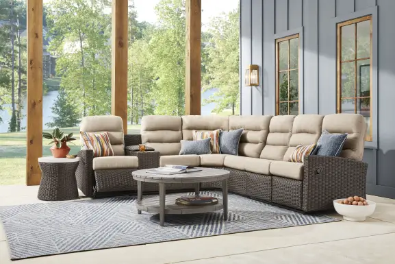 Ria Espresso 4 Pc Outdoor Reclining Sectional with Beige Cushions