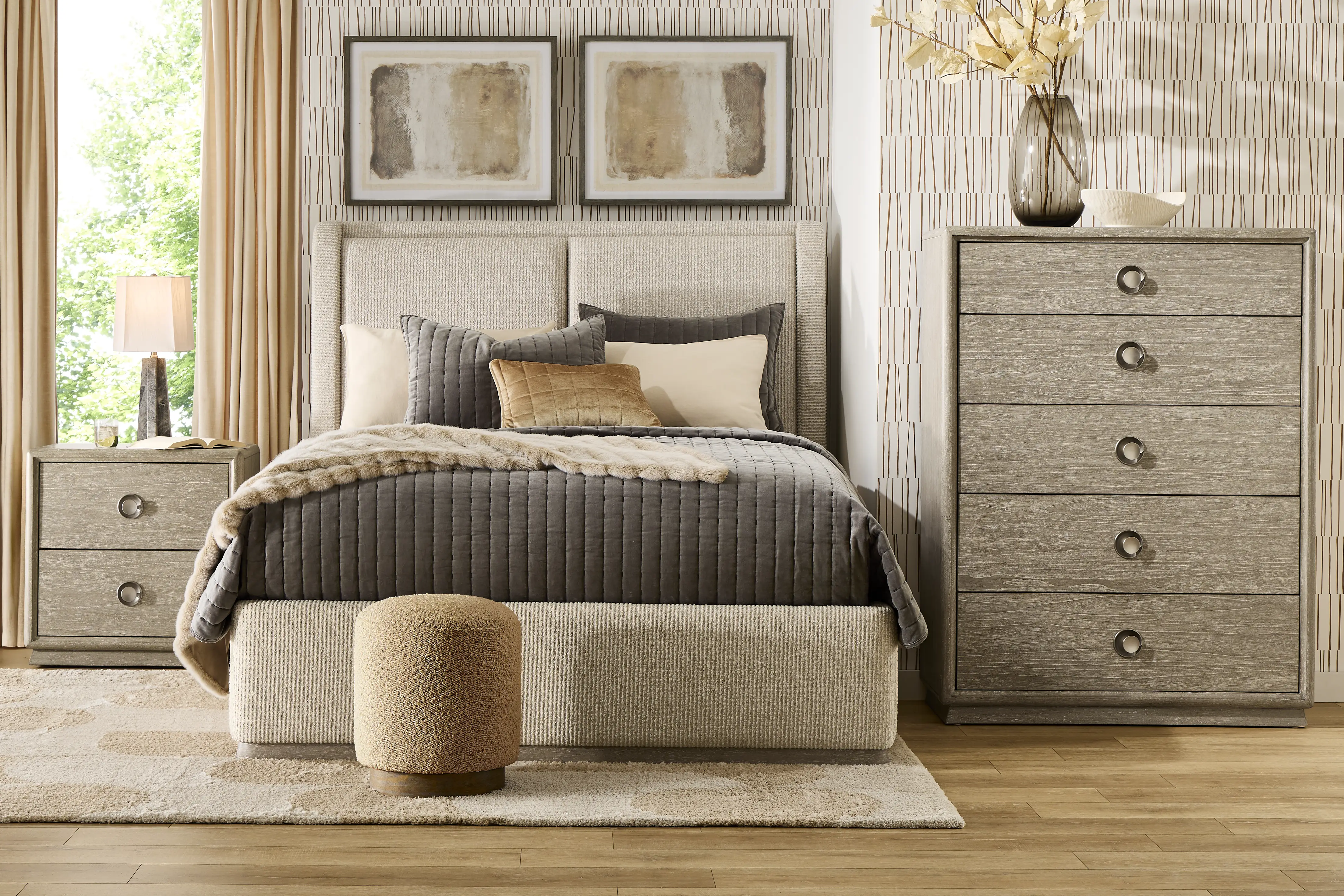 Santa Clarita Light Gray 5 Pc Queen Upholstered Bedroom - Thumbnail - Image 1
