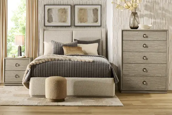 Santa Clarita Light Gray 5 Pc Queen Upholstered Bedroom