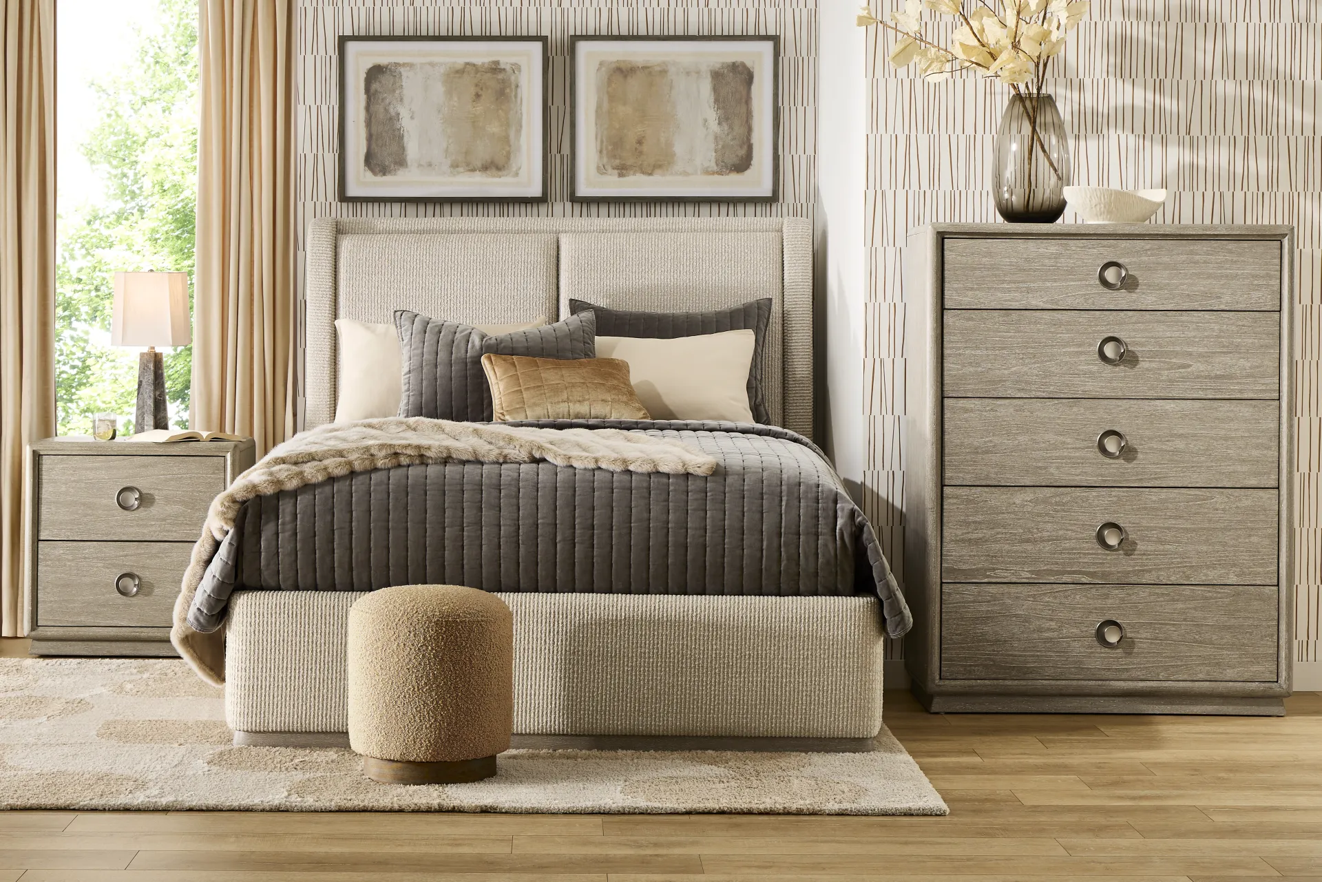 Santa Clarita Light Gray 5 Pc Queen Upholstered Bedroom - Image 1