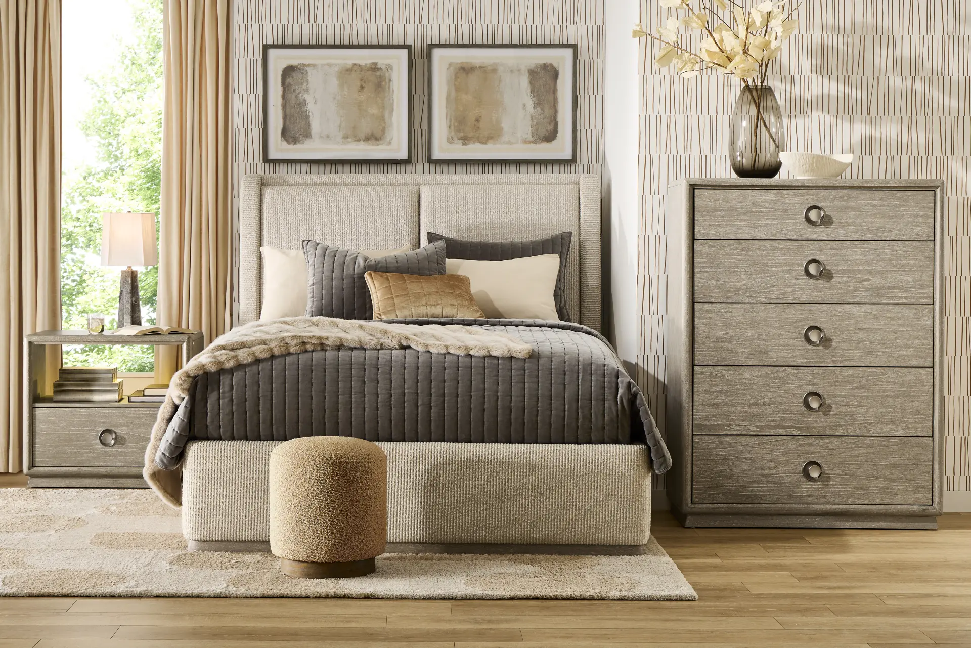Santa Clarita Light Gray 5 Pc King Upholstered Bedroom