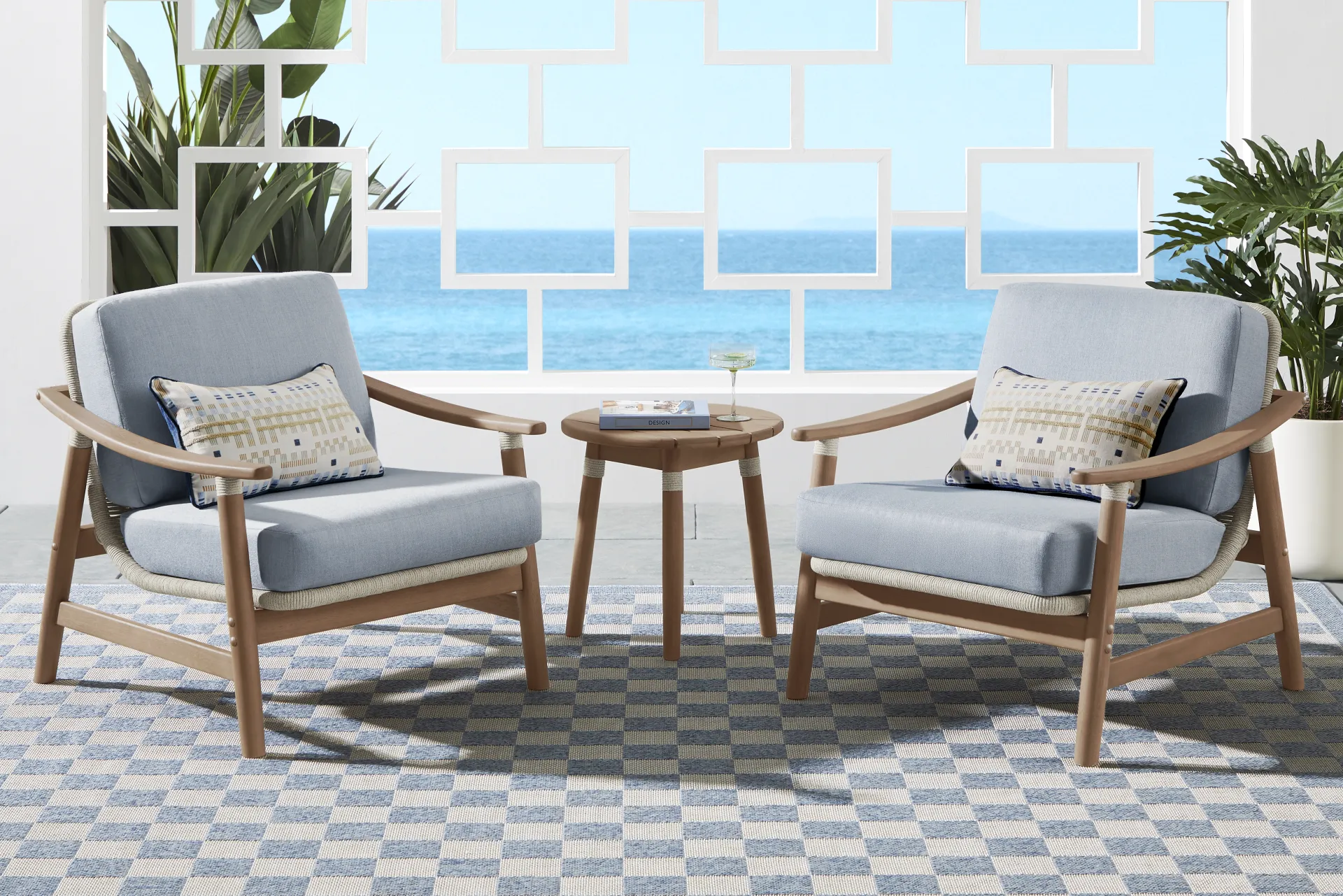 Raphina Gray 3 Pc Outdoor Chat Set with Rain Cushions - Image 1