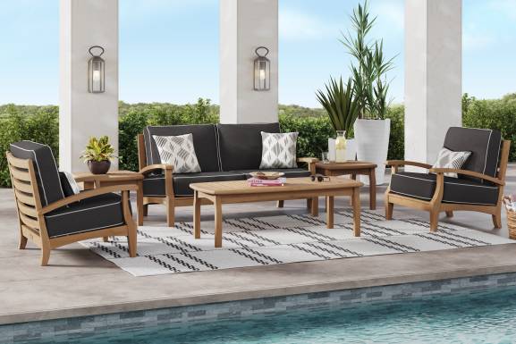 Pleasant Bay Teak Outdoor Loveseat with Charcoal Cushions