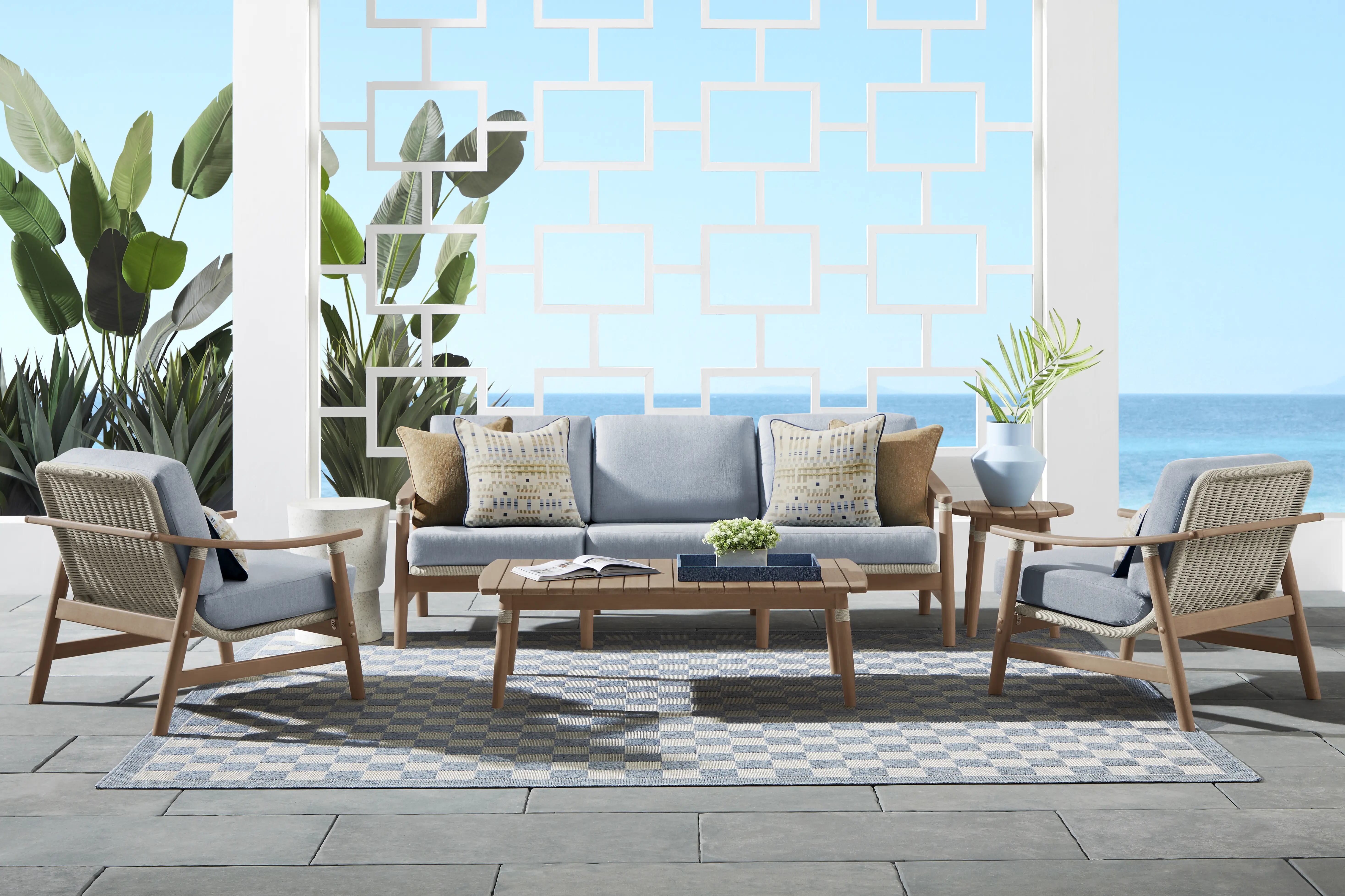 Raphina Gray Outdoor Sofa with Rain Cushions - Thumbnail - Image 2