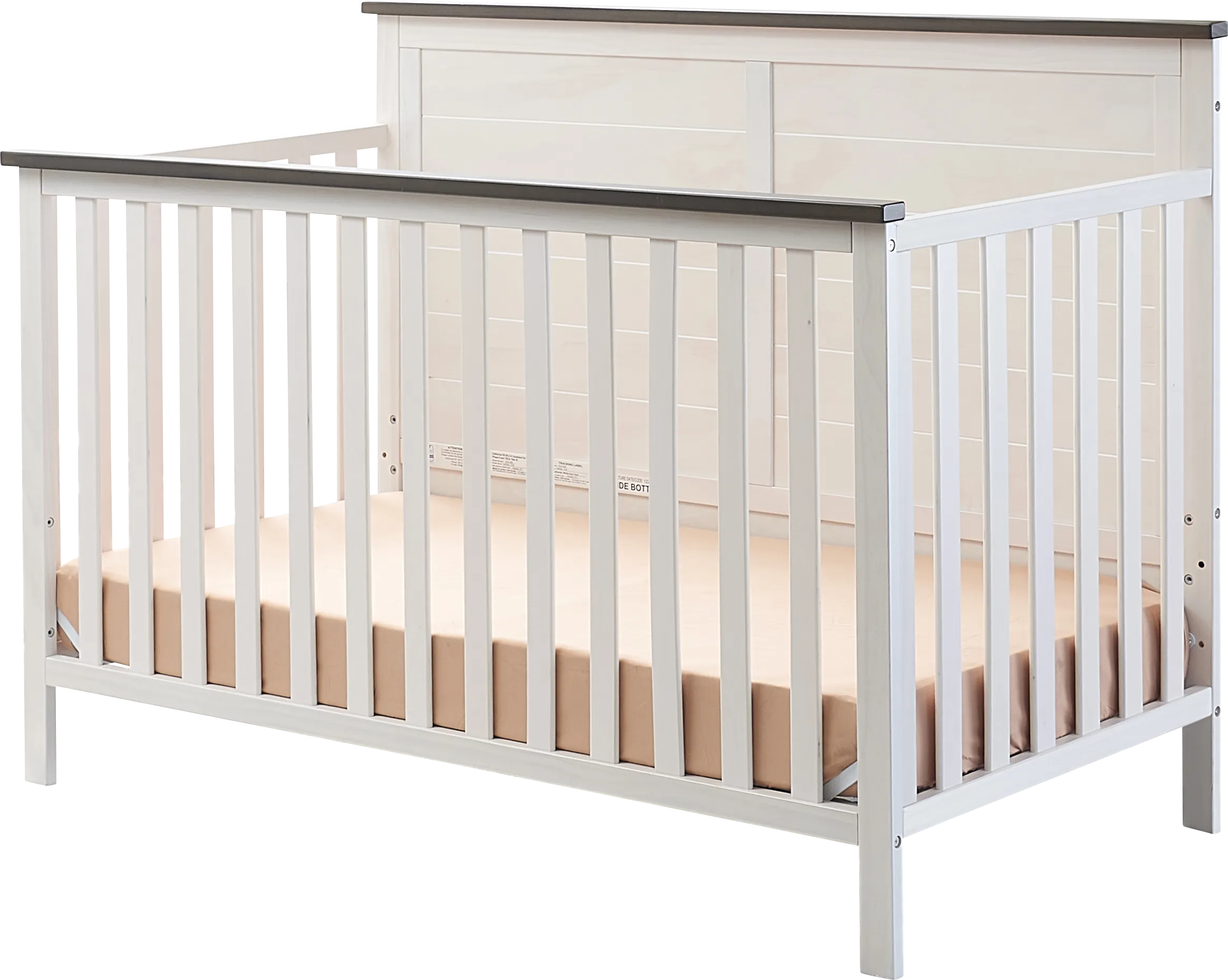 Kids Zivau White/Brown Convertible Crib - Thumbnail - Image 1