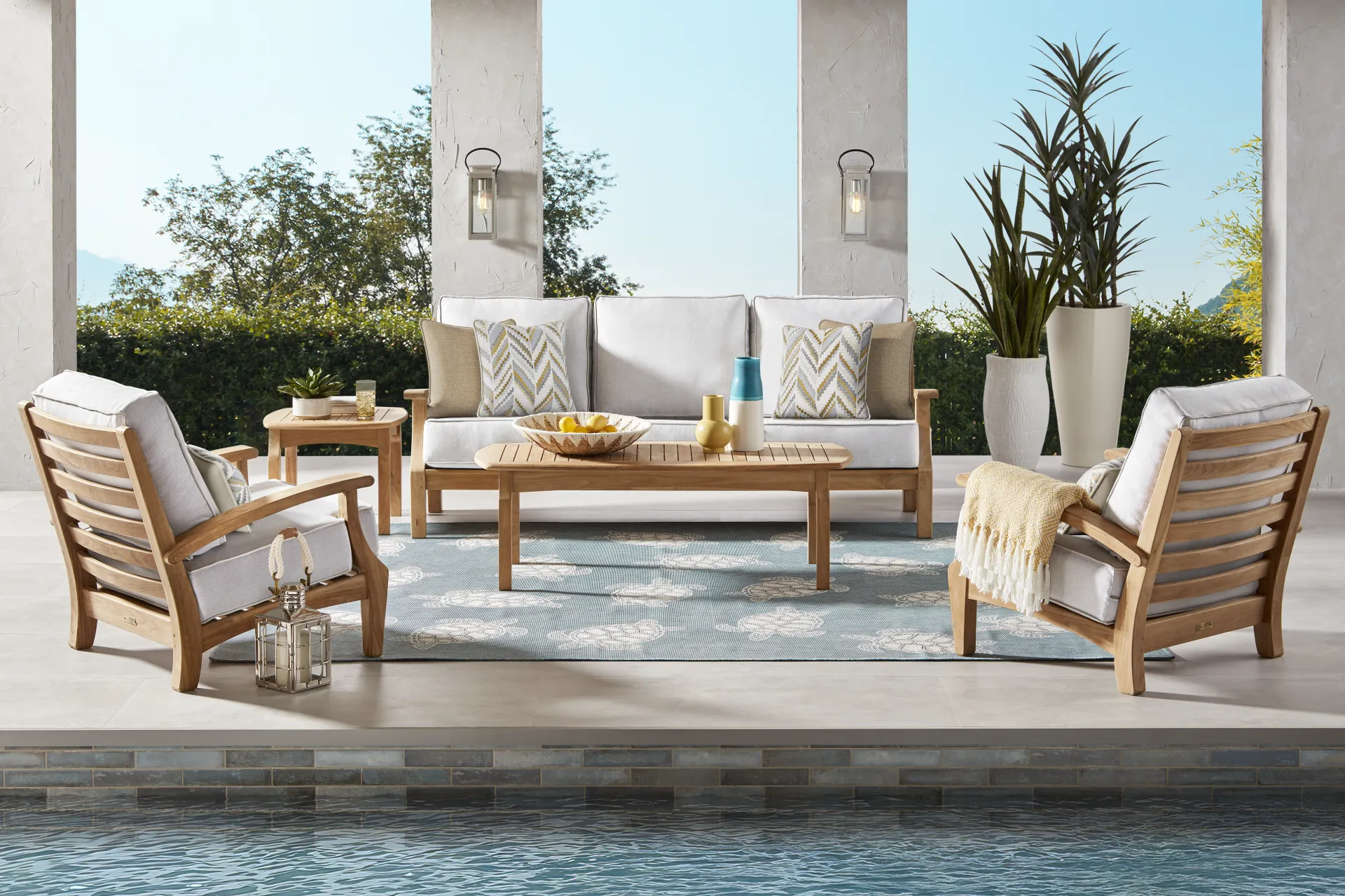 Pleasant Bay Teak Outdoor Chair with Dove Cushions - Image 1