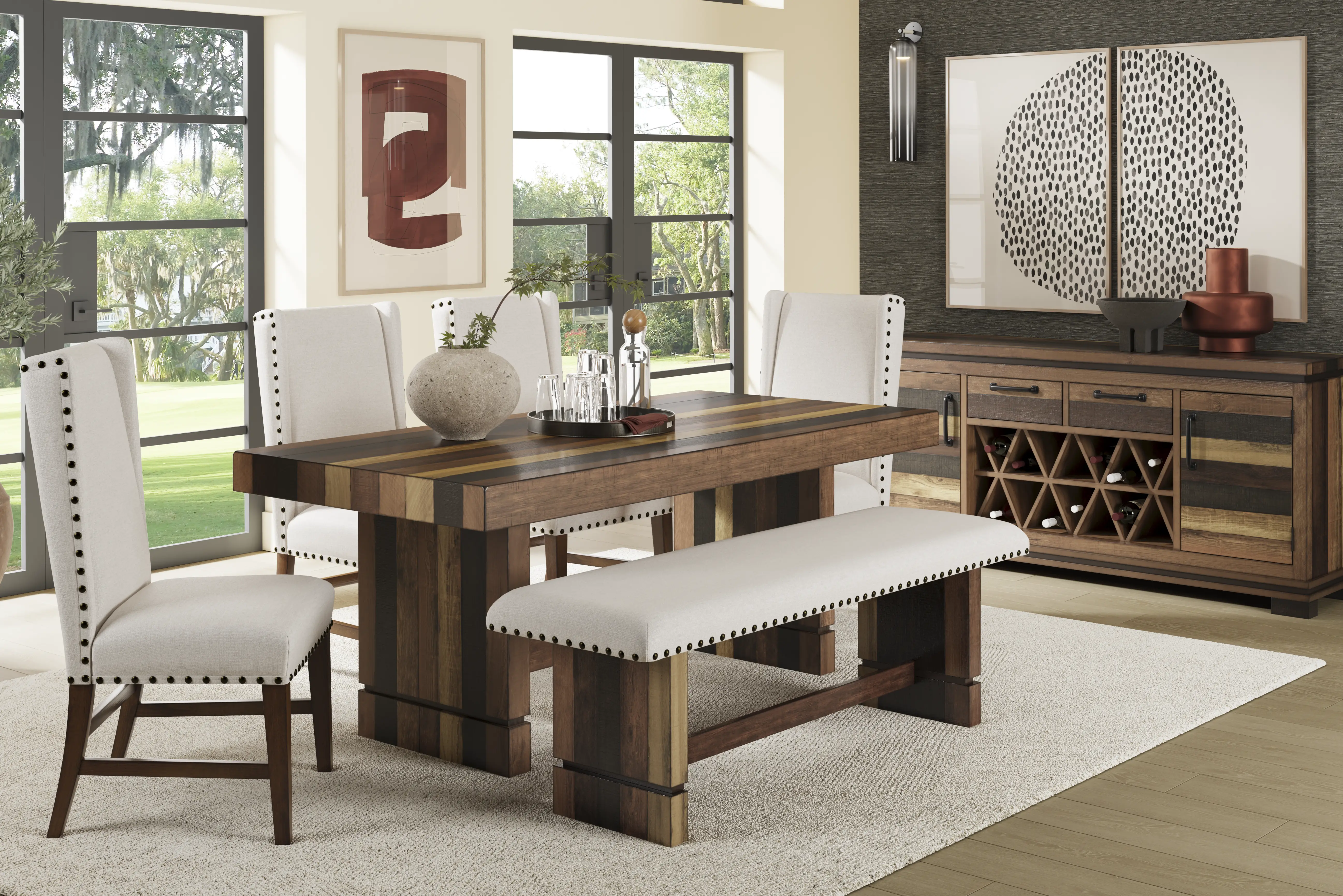 Westover Hills II Brown 6 Pc Rectangle Dining Room with Upholstered Chairs and Bench - Thumbnail - Image 1