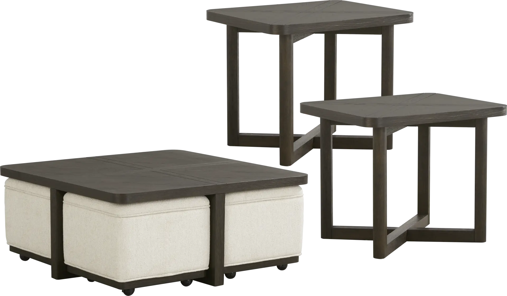Bremen Charcoal 3 Pc Table Set with Four Ottomans